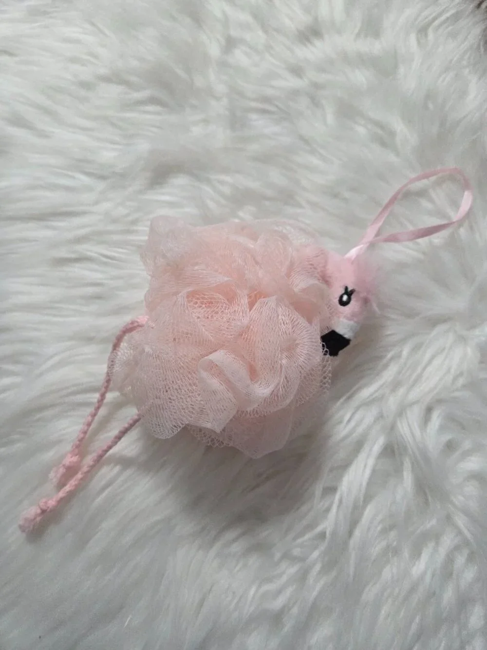 Flamingo Design Bath Poof Set